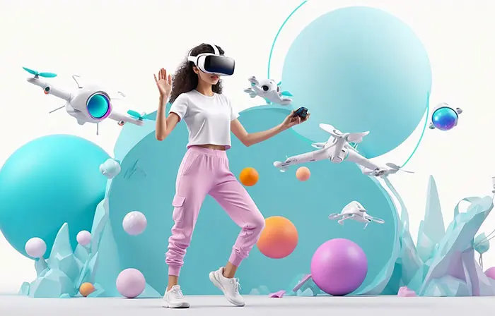 Girl Experiencing VR Box Creative 3D Character Art Illustration